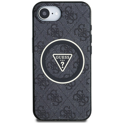 MagSafe Case for Apple iPhone 16e, Guess, IML Glitter 4G Circle Triangle, Black