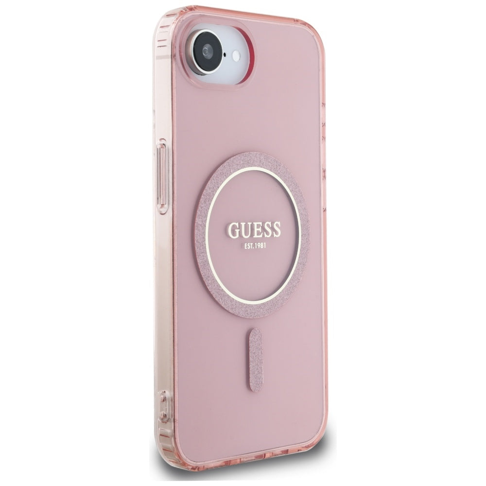 MagSafe Case for Apple iPhone 16e, Guess, IML Glitter Circle, Pink