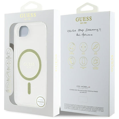 MagSafe Case for Apple iPhone 16e, Guess, IML Glitter Circle, Transparent