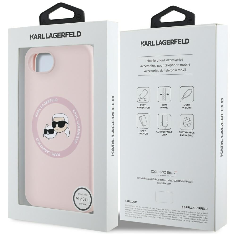 MagSafe Case for Apple iPhone 16e, Karl Lagerfeld, Silicone Karl & Choupette's Heads, Pink