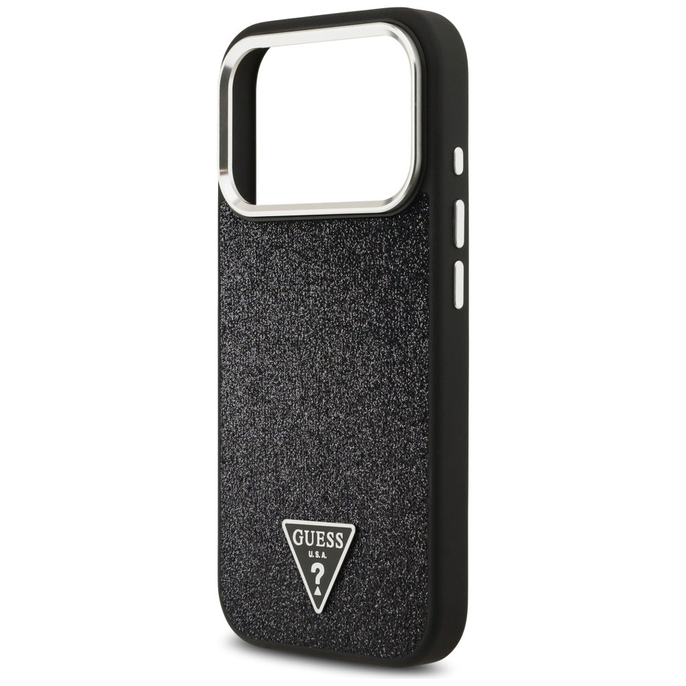 MagSafe Case for Apple iPhone 17 Pro, Guess, Glitter Triangle Logo, Black