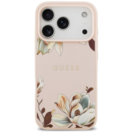 MagSafe Case for Apple iPhone 17 Pro, Guess, Grained Flowers, Pink
