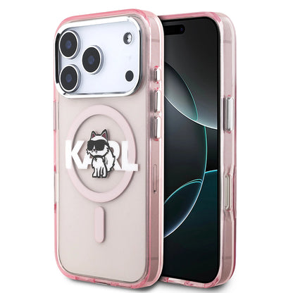MagSafe Case for Apple iPhone 17 Pro, Karl Lagerfeld, IML Sketch Logo Choupette, Pink