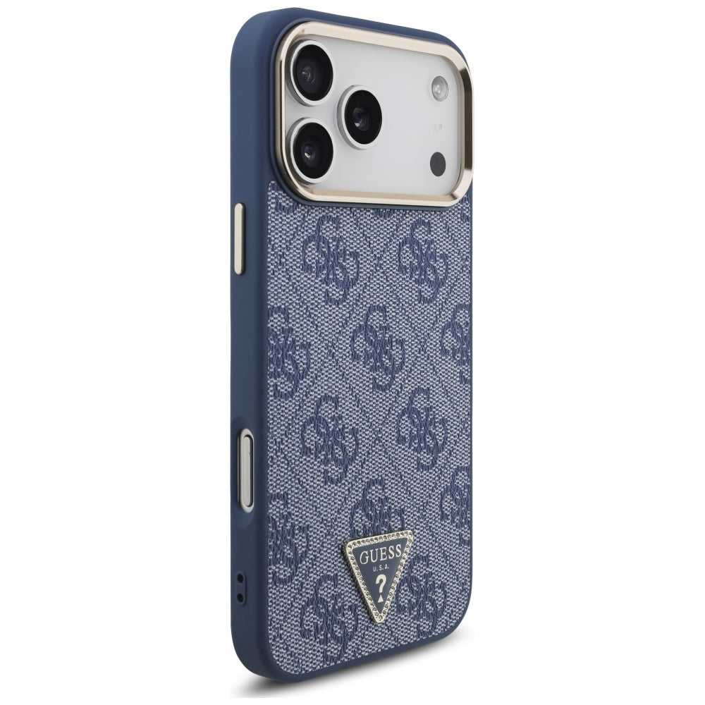 MagSafe Case for Apple iPhone 17 Pro Max, Guess, 4G Triangle Logo, Golden Blue