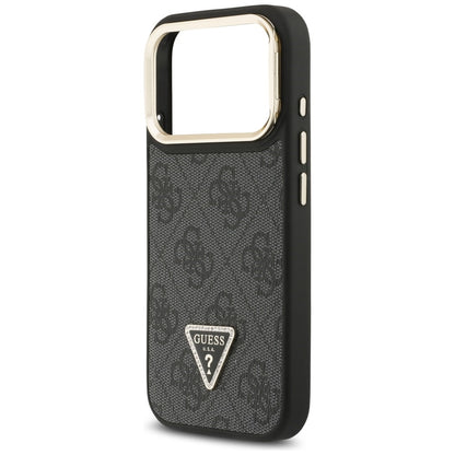 MagSafe Case for Apple iPhone 17 Pro Max, Guess, 4G Triangle Logo with Stand Camera, Black Gold