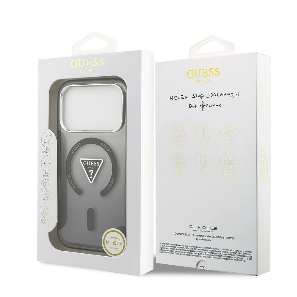 MagSafe Case for Apple iPhone 17 Pro Max, Guess, IML Gradient Triangle Logo, Black Silver