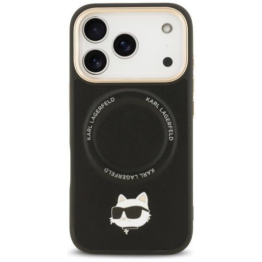 MagSafe Case for Apple iPhone 17 Pro Max, Karl Lagerfeld, Big Strap Choupette Metal Logo, Black