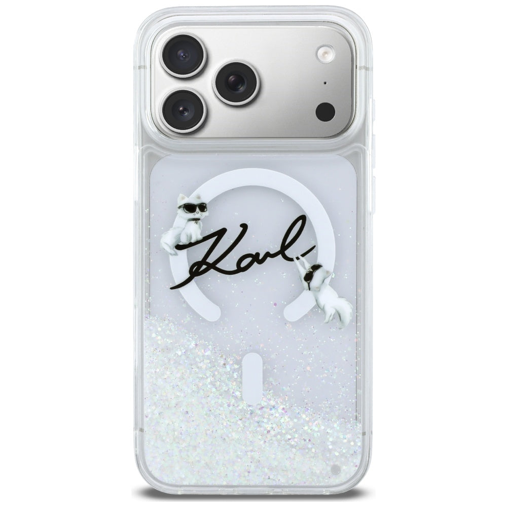 MagSafe Case for Apple iPhone 17 Pro Max, Karl Lagerfeld, Glitter Karl Script Logo, Transparent