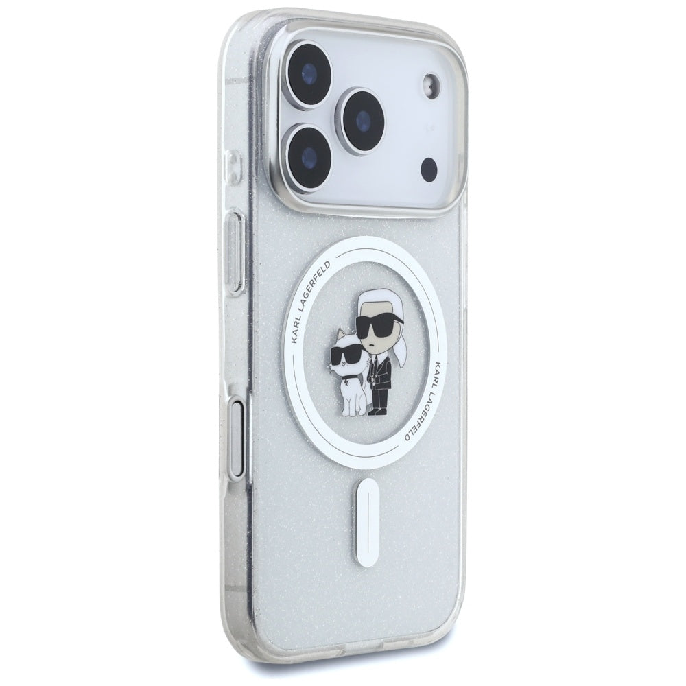MagSafe Case for Apple iPhone 17 Pro Max, Karl Lagerfeld, IML Glitter Karl & Choupette, Transparent