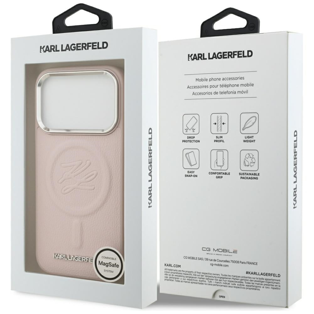MagSafe Case for Apple iPhone 17 Pro Max, Karl Lagerfeld, Initial & Metal Logo, Pink