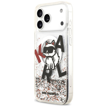MagSafe Case for Apple iPhone 17 Pro Max, Karl Lagerfeld, Liquid Glitter Logo Choupette, Transparent