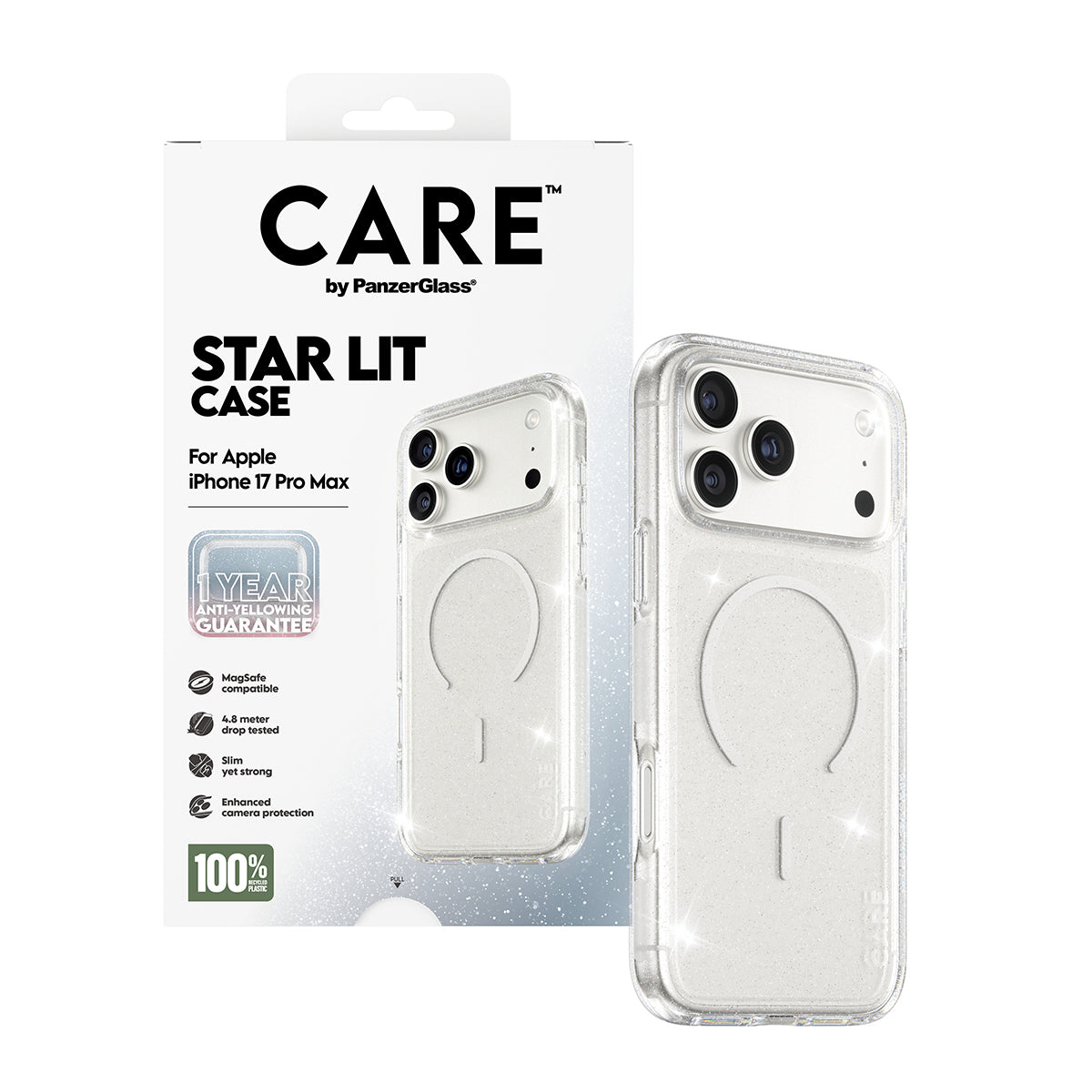 MagSafe Case for Apple iPhone 17 Pro, PanzerGlass, Urban Explorer Star Lit, White Transparent