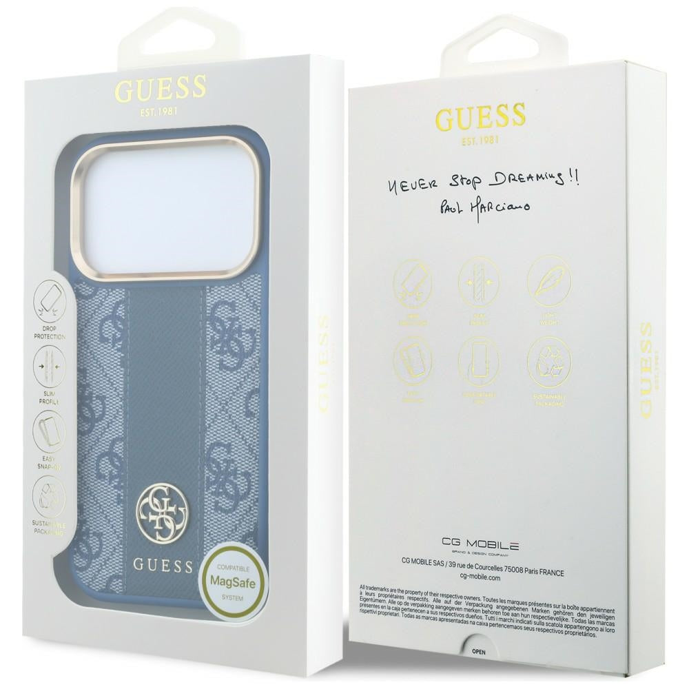MagSafe Case for Apple iPhone 18 Pro / 17 Pro, Guess, 4G Stripe Round Classic Logo, Blue