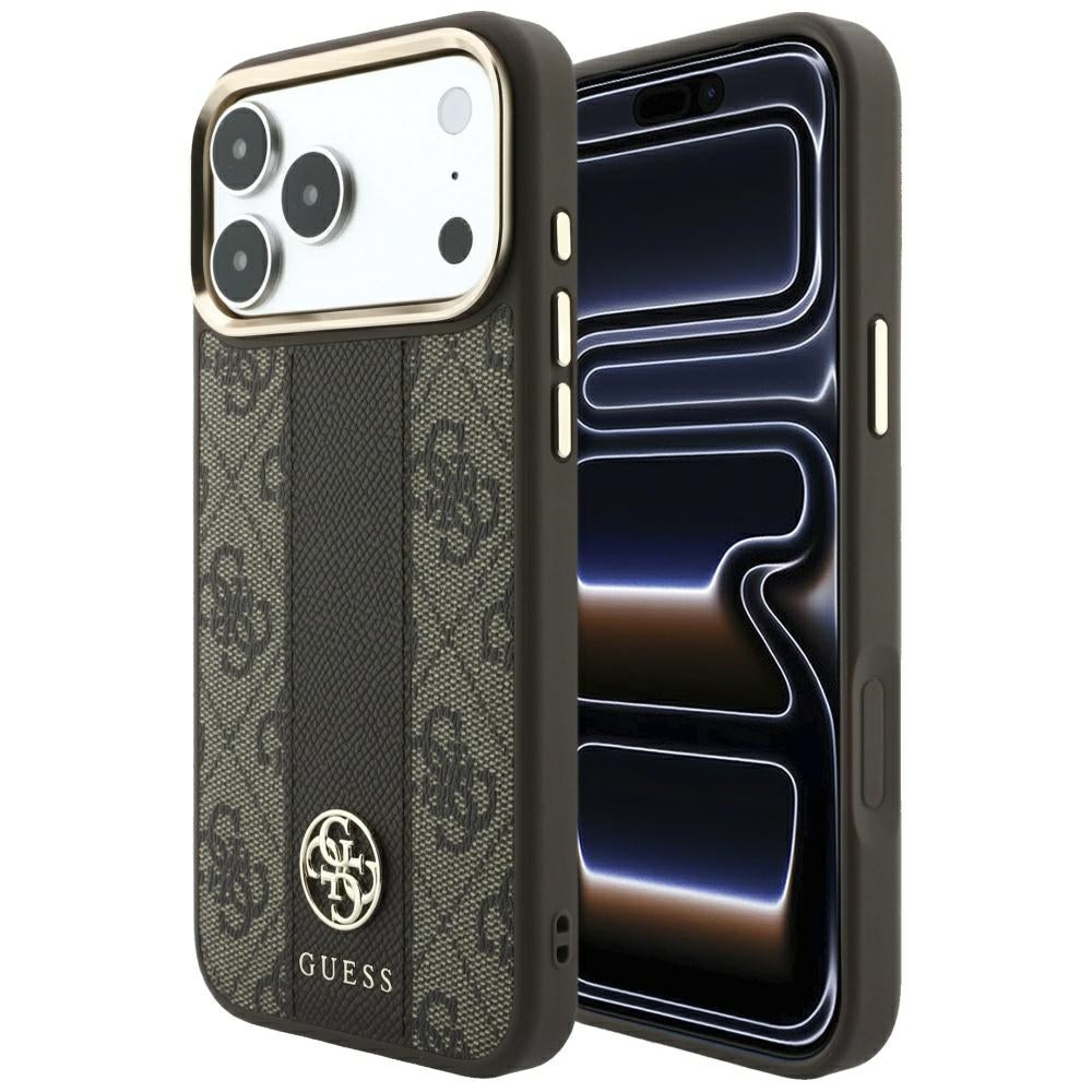 MagSafe Case for Apple iPhone 18 Pro / 17 Pro, Guess, 4G Stripe Round Classic Logo, Brown