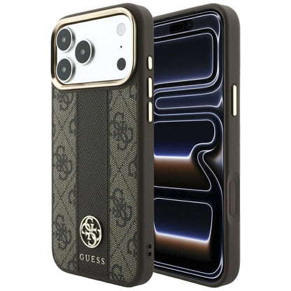 MagSafe Case for Apple iPhone 18 Pro / 17 Pro, Guess, 4G Stripe Round Classic Logo, Brown