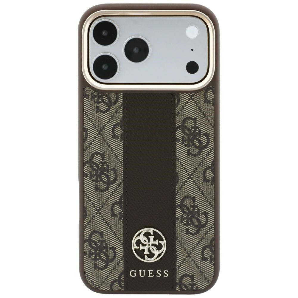 MagSafe Case for Apple iPhone 18 Pro / 17 Pro, Guess, 4G Stripe Round Classic Logo, Brown