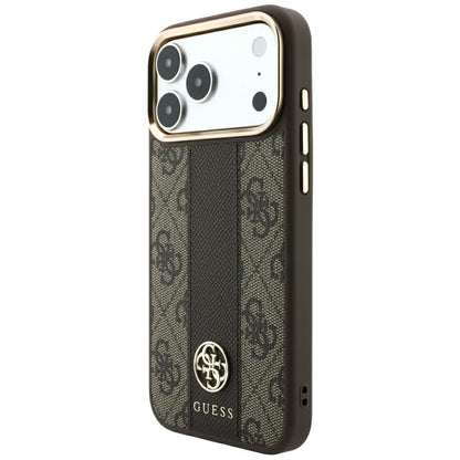MagSafe Case for Apple iPhone 18 Pro / 17 Pro, Guess, 4G Stripe Round Classic Logo, Brown