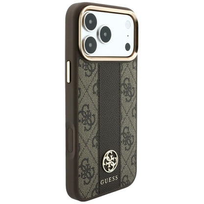 MagSafe Case for Apple iPhone 18 Pro / 17 Pro, Guess, 4G Stripe Round Classic Logo, Brown