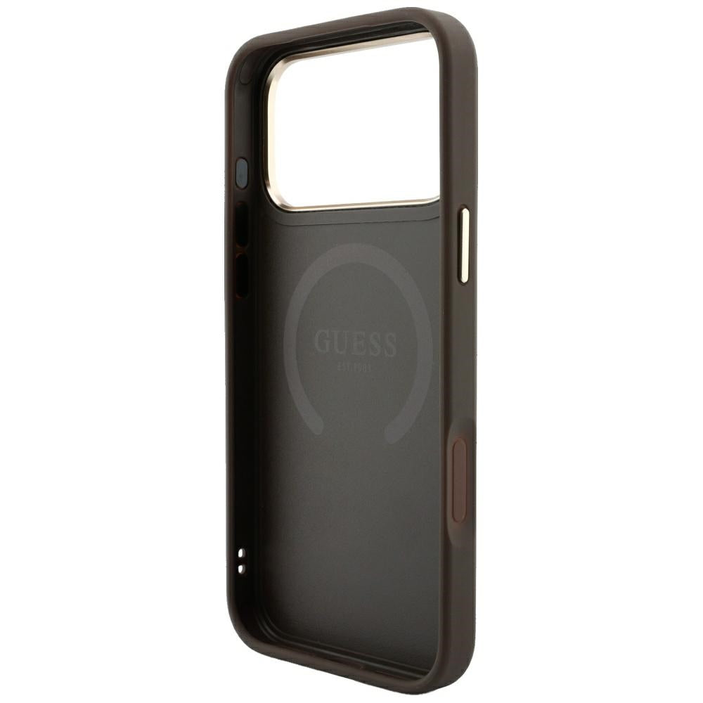 MagSafe Case for Apple iPhone 18 Pro / 17 Pro, Guess, 4G Stripe Round Classic Logo, Brown