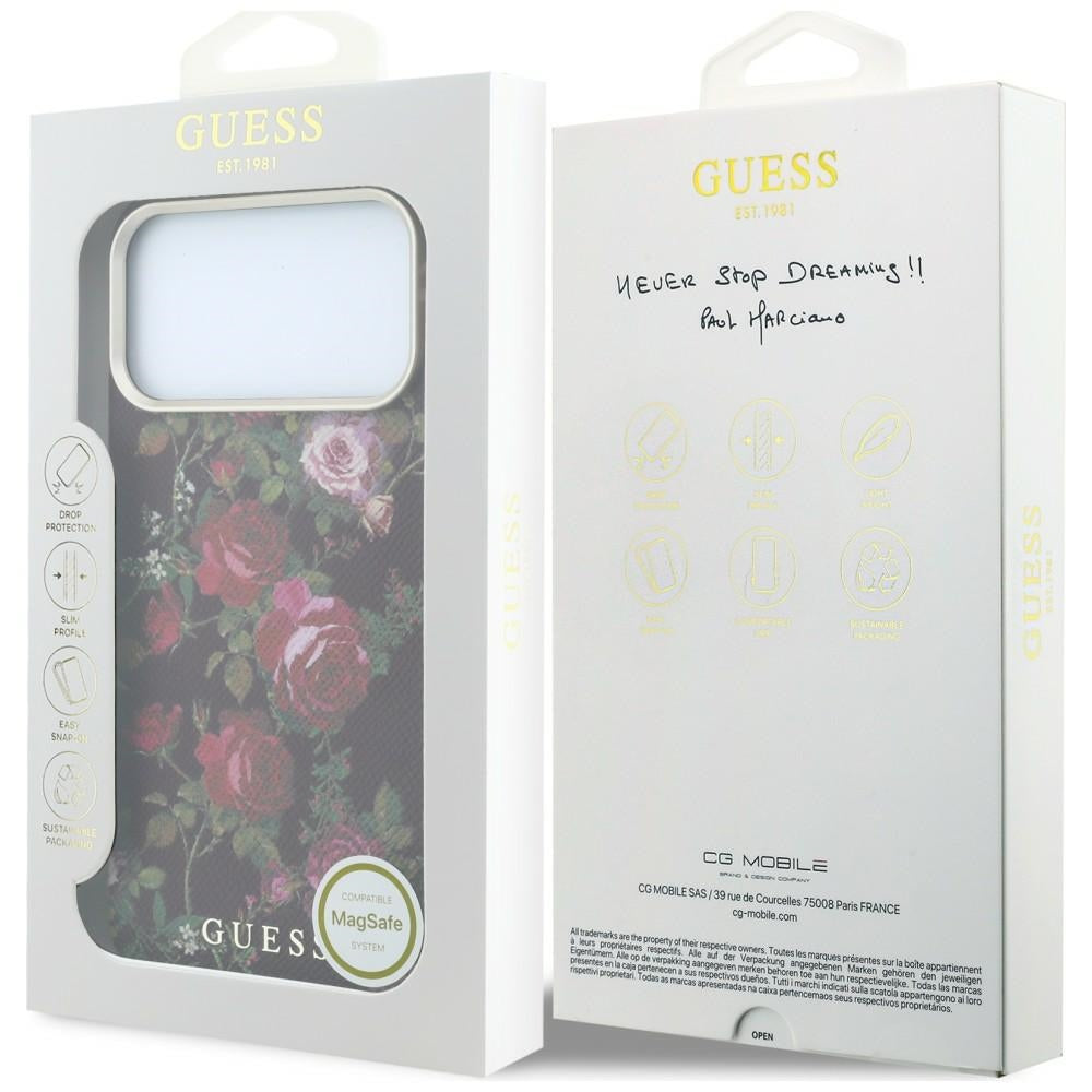 MagSafe Case for Apple iPhone 18 Pro / 17 Pro, Guess, Blossom Roses Print, Burgundy
