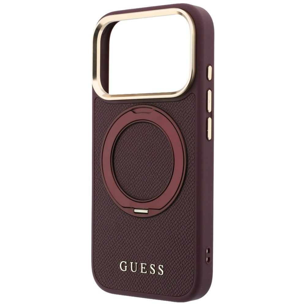 MagSafe Case for Apple iPhone 18 Pro / 17 Pro, Guess Grained Ring Stand 360 Classic, Burgundy