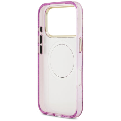 MagSafe Case for Apple iPhone 18 Pro / 17 Pro, Guess, IML Metal Glitter Flowers Triangle, Purple