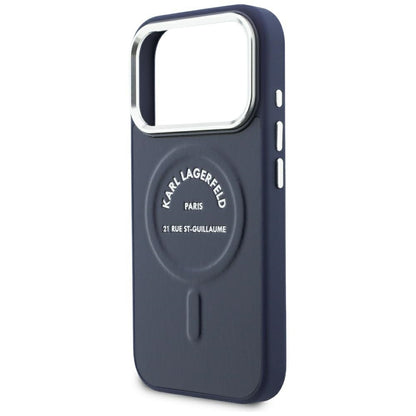 MagSafe Case for Apple iPhone 18 Pro / 17 Pro, Karl Lagerfeld, Embossed Open Ring RSG Logo, Blue