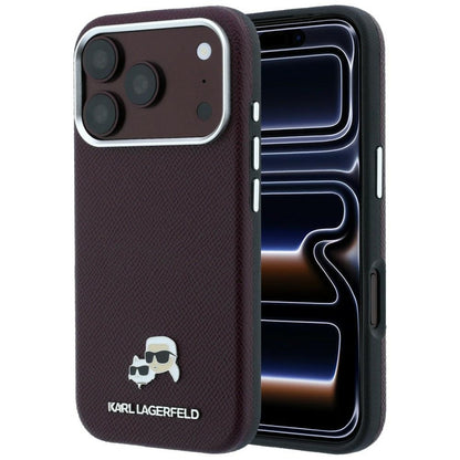 MagSafe Case for Apple iPhone 18 Pro / 17 Pro, Karl Lagerfeld, Grained KC Heads, Burgundy