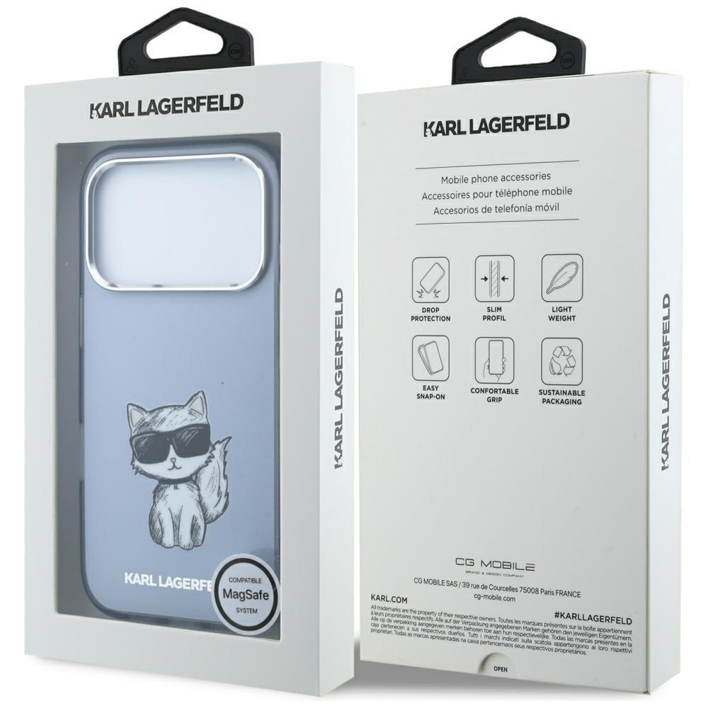 MagSafe Case for Apple iPhone 18 Pro / 17 Pro, Karl Lagerfeld, IML Choupette Body Sketch Print, Blue