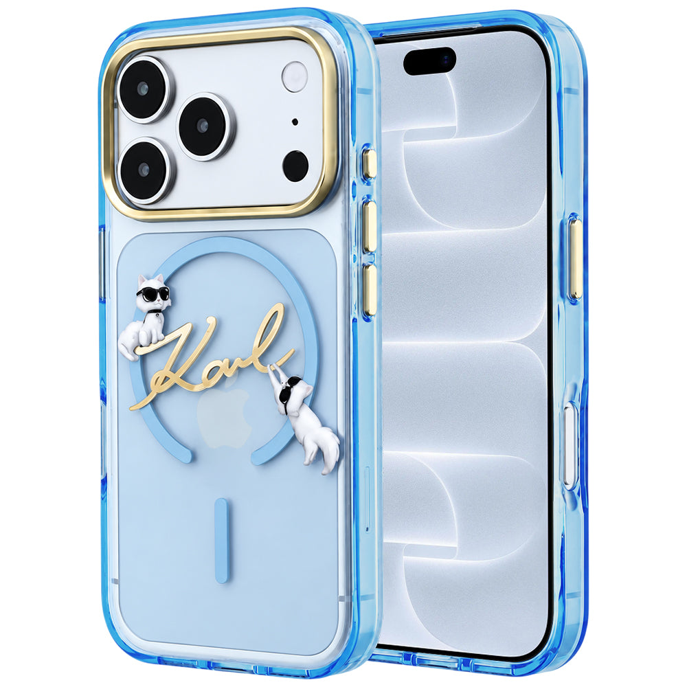 MagSafe Case for Apple iPhone 18 Pro / 17 Pro, Karl Lagerfeld, IML Choupette Karl Script Logo, Blue