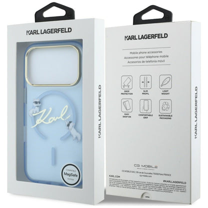 MagSafe Case for Apple iPhone 18 Pro / 17 Pro, Karl Lagerfeld, IML Choupette Karl Script Logo, Blue