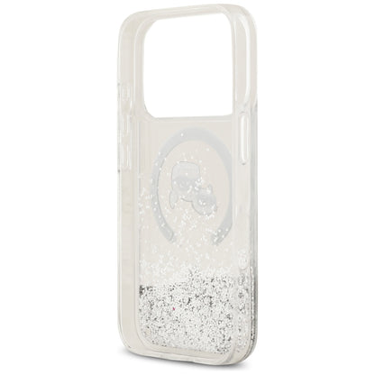 MagSafe Case for Apple iPhone 18 Pro / 17 Pro, Karl Lagerfeld, Liquid Glitter Karl & Choupette Head's, Transparent