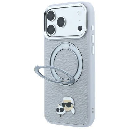 MagSafe Case for Apple iPhone 18 Pro / 17 Pro, Karl Lagerfeld, Ring Stand 360 Karl & Choupette Pin, Gray