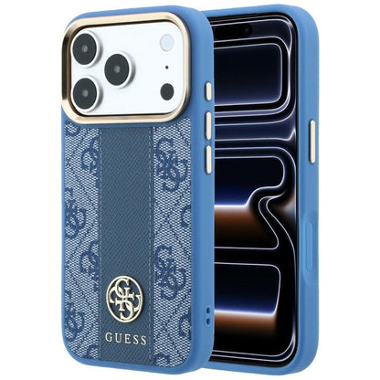 MagSafe Case for Apple iPhone 18 Pro Max / 17 Pro Max, Guess, 4G Stripe Round Classic Logo, Blue
