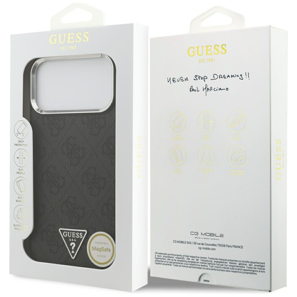 MagSafe Case for Apple iPhone 18 Pro Max / 17 Pro Max, Guess, 4G Triangle Logo, Black Silver