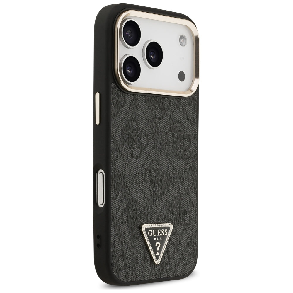 MagSafe Case for Apple iPhone 18 Pro Max / 17 Pro Max, Guess, 4G Triangle Logo, Black and Gold
