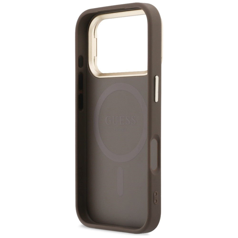 MagSafe Case for Apple iPhone 18 Pro Max / 17 Pro Max, Guess, 4G Triangle Logo & Camera Stand, Brown