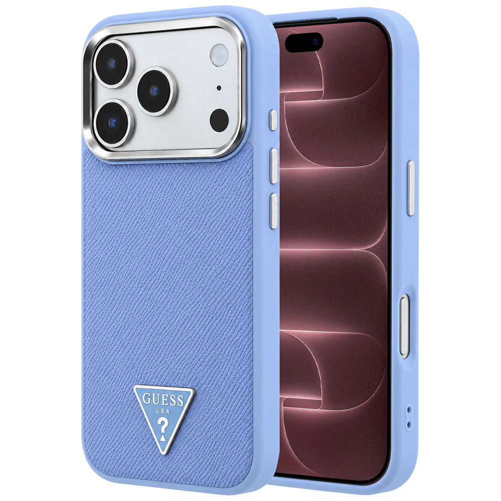 MagSafe Case for Apple iPhone 18 Pro Max / 17 Pro Max, Guess, Grained Triangle Logo, Blue