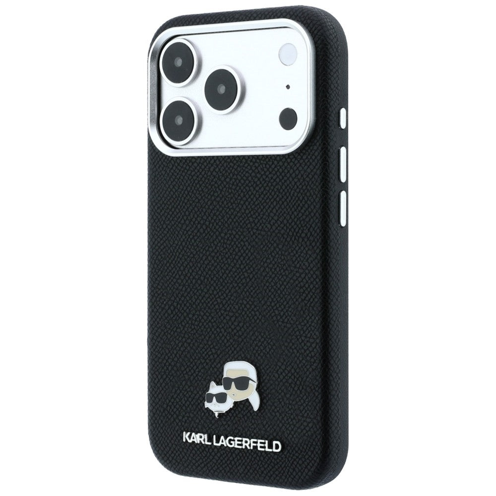 MagSafe Case for Apple iPhone 18 Pro Max / 17 Pro Max, Karl Lagerfeld, Grained KC Heads, Black