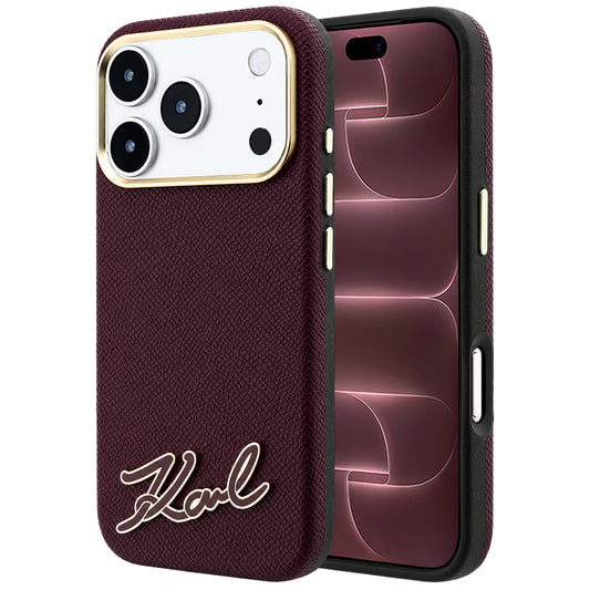 MagSafe Case for Apple iPhone 18 Pro Max / 17 Pro Max, Karl Lagerfeld, Grained Resin Sign Logo, Burgundy