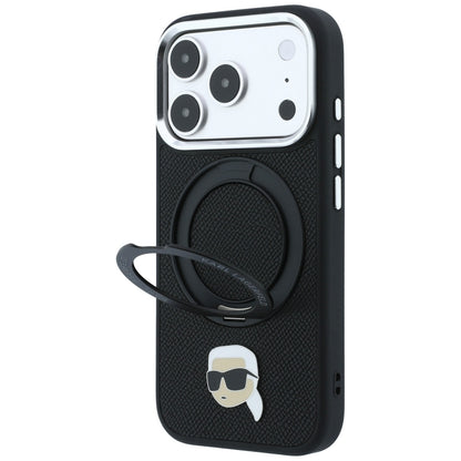 MagSafe Case for Apple iPhone 18 Pro Max / 17 Pro Max, Karl Lagerfeld, Ring Stand 360 Karl Pin, Black
