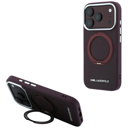 MagSafe Case for Apple iPhone 18 Pro Max / 17 Pro Max, Karl Lagerfeld, Ring Stand 360 Saffiano, Burgundy