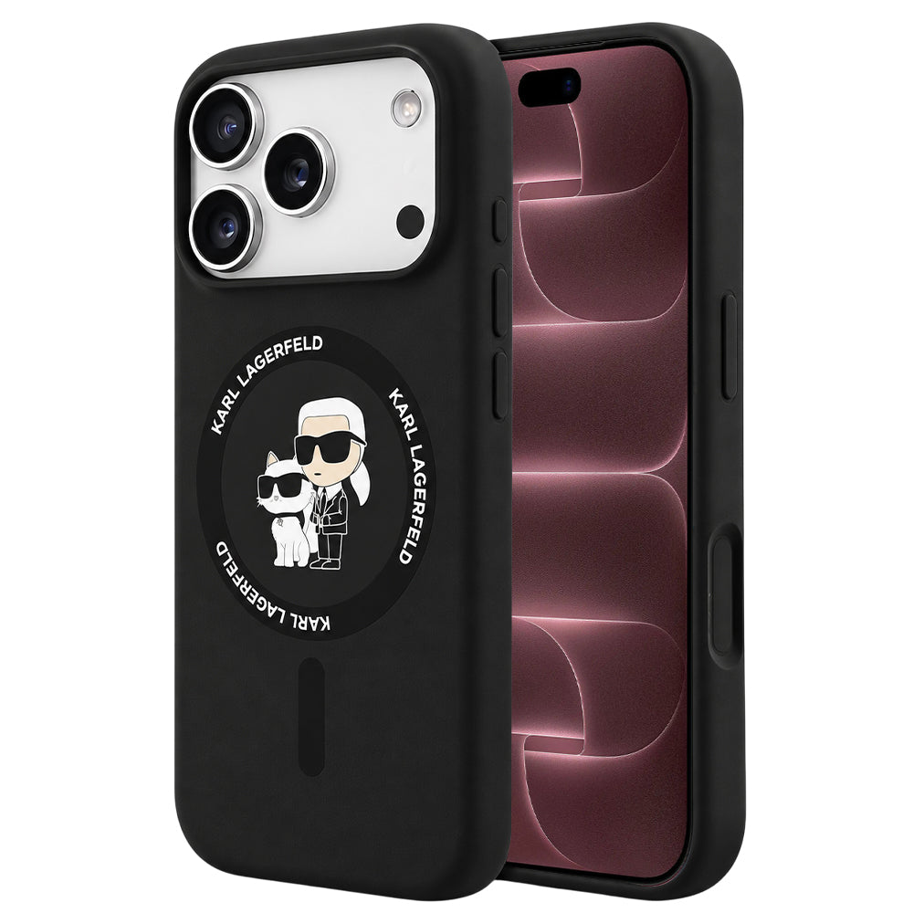 MagSafe Case for Apple iPhone 18 Pro Max / 17 Pro Max, Karl Lagerfeld, Silicone Ring Karl & Choupette, Black