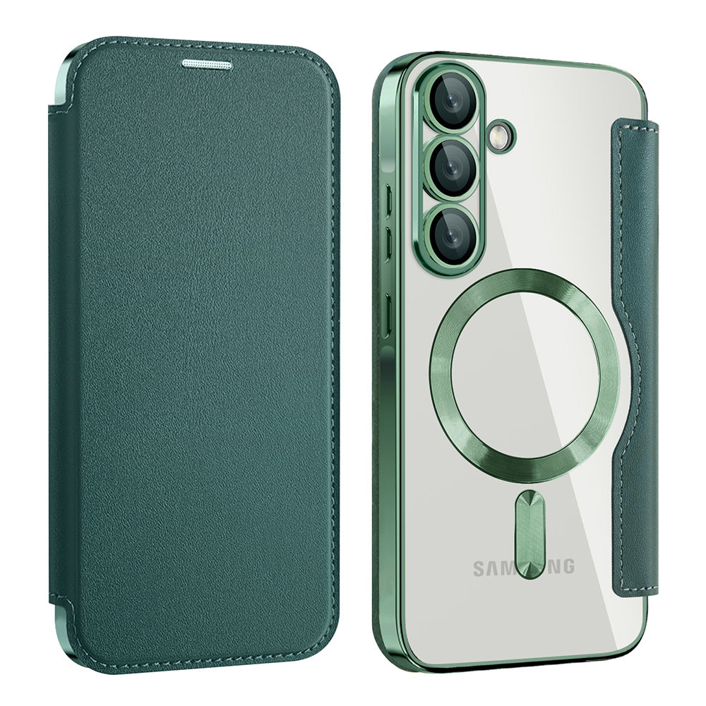 MagSafe Case for Samsung Galaxy A56 A566, Techsuit, SmartMag Book, Green