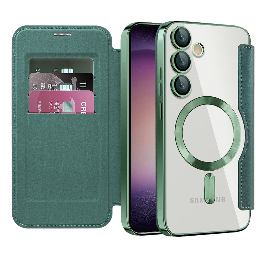 MagSafe Case for Samsung Galaxy S23 S911, Techsuit, SmartMag Book, Green
