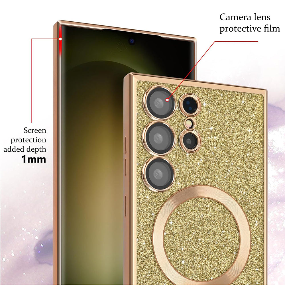 MagSafe Case for Samsung Galaxy S23 Ultra S918, Techsuit, Luxury Glitter, Silver