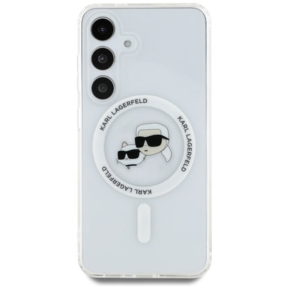 MagSafe Case for Samsung Galaxy S25+ S936, Karl Lagerfeld, IML Metal Karl & Choupette's Heads, Silver