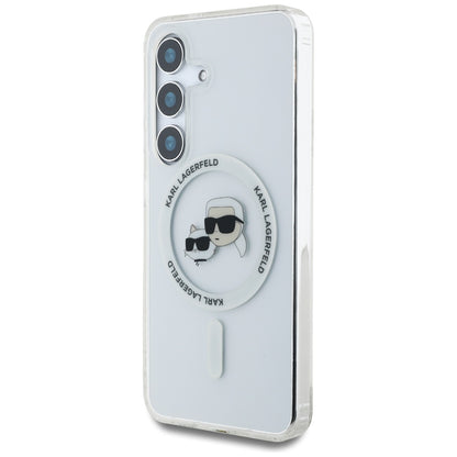MagSafe Case for Samsung Galaxy S25+ S936, Karl Lagerfeld, IML Metal Karl & Choupette's Heads, Silver