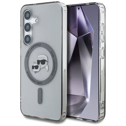 MagSafe Case for Samsung Galaxy S25+ S936, Karl Lagerfeld, IML Metal Karl & Choupette's Heads, Black