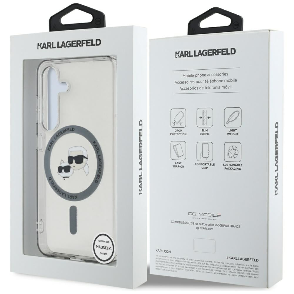 MagSafe Case for Samsung Galaxy S25 S931, Karl Lagerfeld, IML Metal Karl & Choupette's Heads, Black